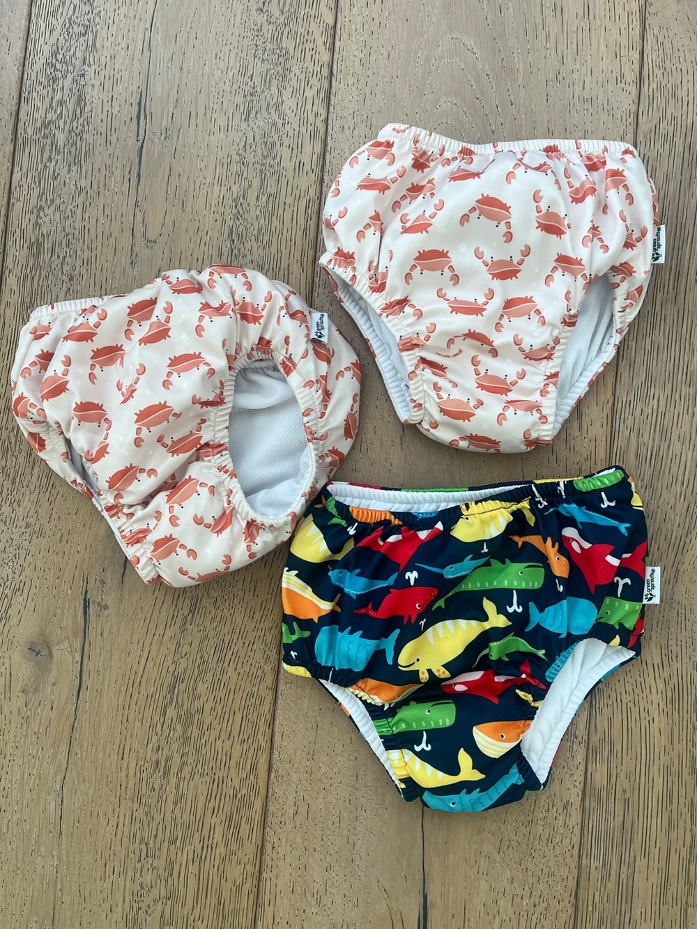 3 Piece Green Sprouts Reusable Swim Diaper Cloth 12 18 24 months Fish Crabs